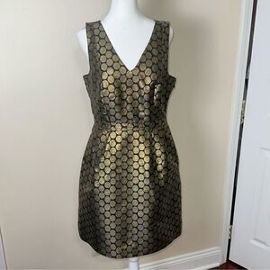J. Crew 8 Black Metallic Gold Circle Brocade Sleeveless Formal Dress Pockets